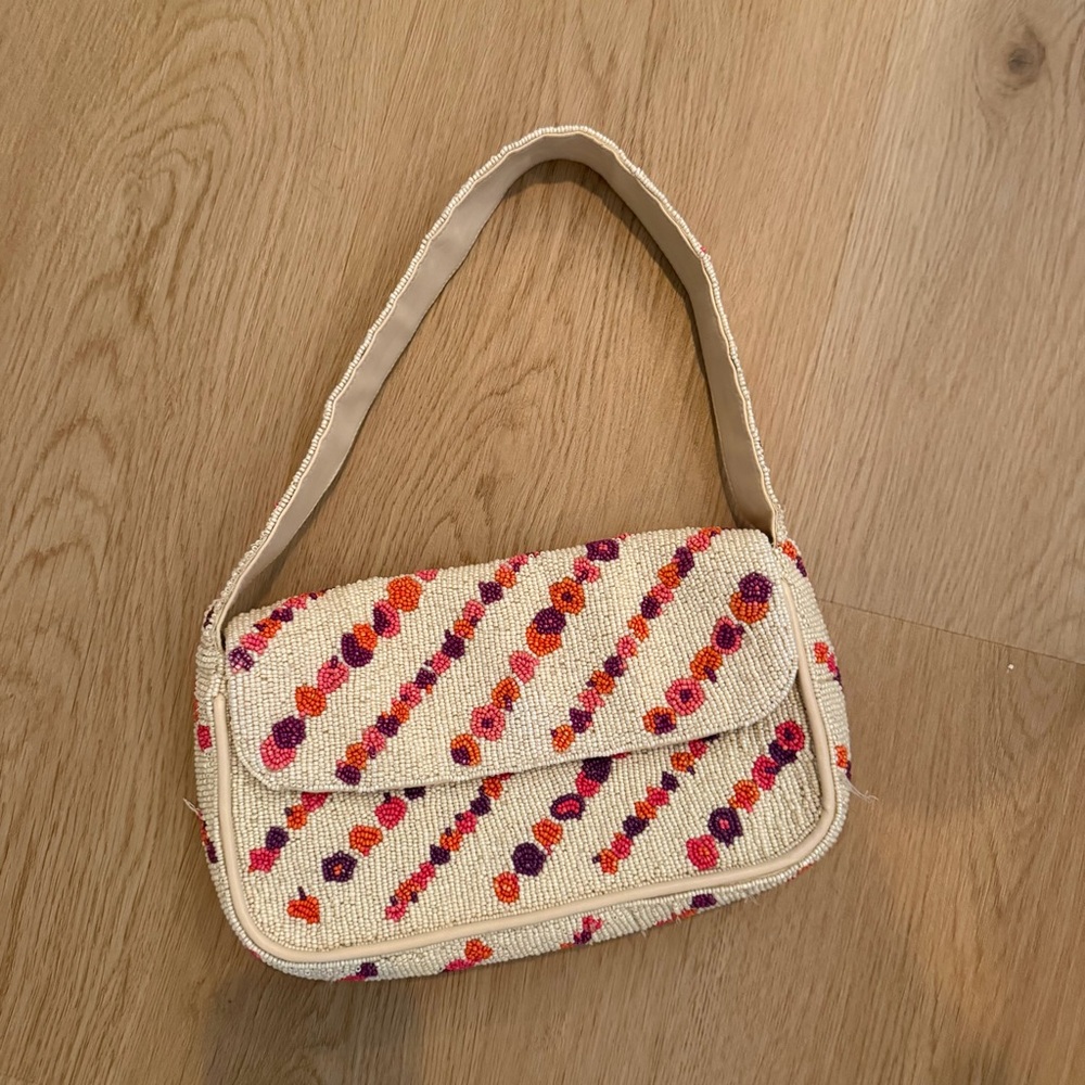 Anthropologie Beaded Bag White Pink Purple